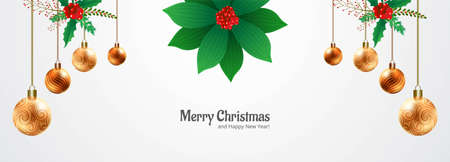 Christmas decorative shiny golden balls banner designのイラスト素材