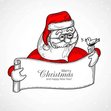 Hand draw christmas santa claus holding message card backgroundのイラスト素材
