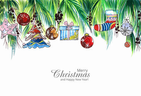 Hand draw artistic christmas decorative elements wreath holiday backgroundのイラスト素材