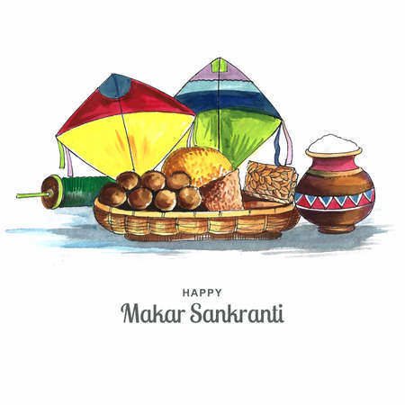 Makar Sankranti greeting card holiday backgroundのイラスト素材