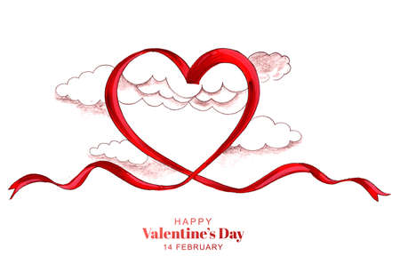 Beautiful ribbon heart valentines day card designのイラスト素材