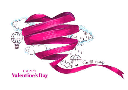 Elegant ribbon heart shape valentines day holiday card backgroundのイラスト素材