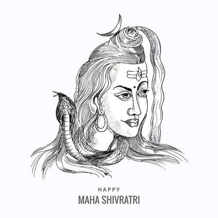 Hand draw hindu lord shiva sketch for indian god maha shivratri backgroundのイラスト素材