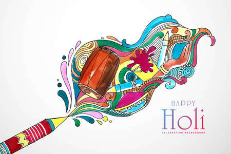 Beautiful artistic doodle for happy holi colorful card designのイラスト素材