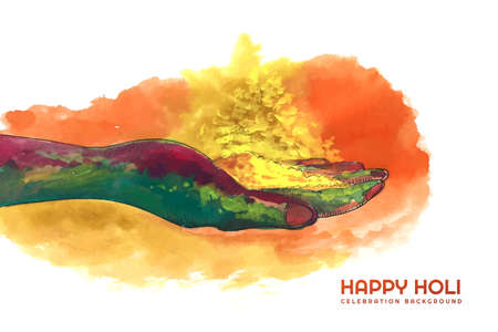 Young people holding colorful powder in hands at holi festival card backgroundのイラスト素材