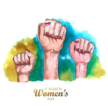 Beautiful lady hands showing power in happy womens day card for watercolor designのイラスト素材