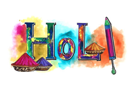 Happy holi background with colorful text splash backgroundのイラスト素材