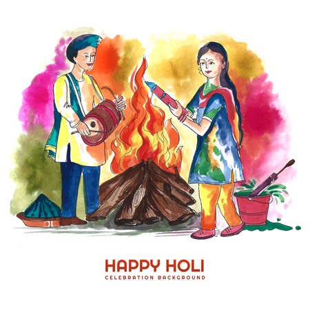 Modern young couple playing festival of colors happy holi backgroundのイラスト素材