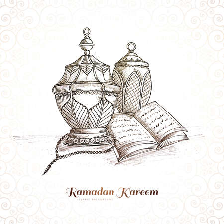 Hand draw arabic lamps sketch card designのイラスト素材
