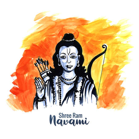Shri ram navami festival bow and arrows watercolour card designのイラスト素材