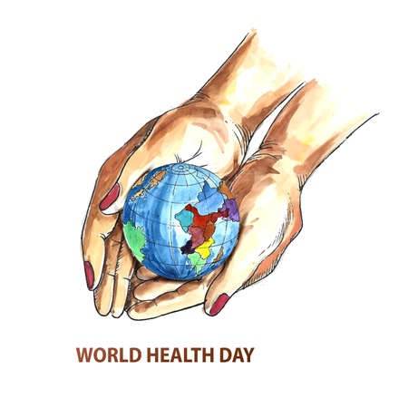 World health day hands holding globe backgroundのイラスト素材