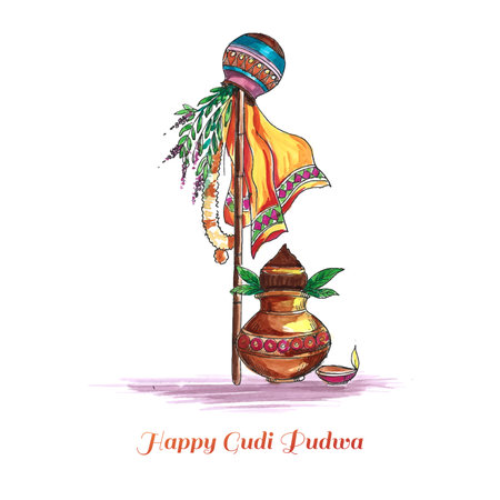 Beautiful gudi padwa celebration indian festival card backgroundのイラスト素材