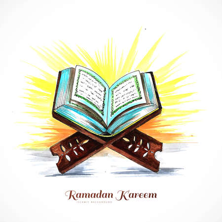 Holy book of the Koran on the stand ramadan kareem backgroundのイラスト素材