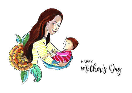 Hand draw happy mothers day mom and child love card backgroundのイラスト素材
