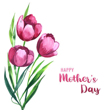 Mothers day greeting card with blooming tulip flowers designのイラスト素材