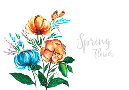 Hand draw decorative colorful spring flowers bunch watercolor designのイラスト素材