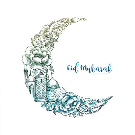 Eid mubarak with decorative  moon islamic card backgroundのイラスト素材