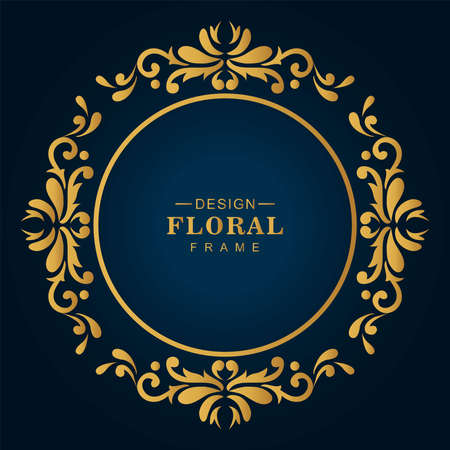 Decorative artistic luxury golden circular floral frame blue backgroundのイラスト素材