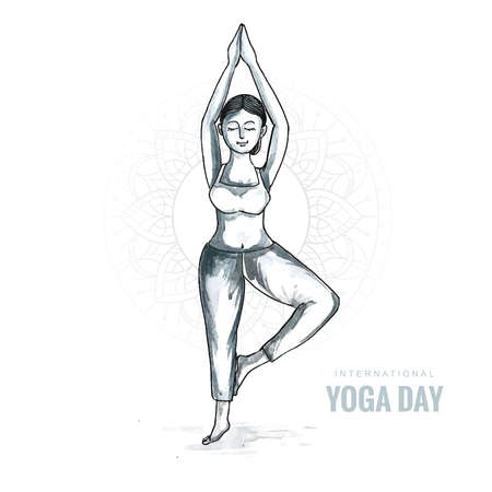 International yoga day on 21st June on woman doing asana backgroundのイラスト素材