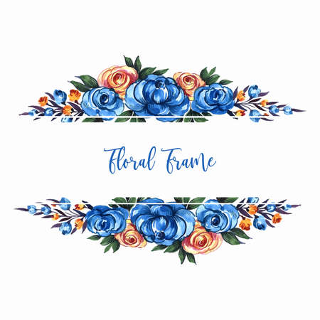 Floral frame card with white colorful watercolor floral designのイラスト素材