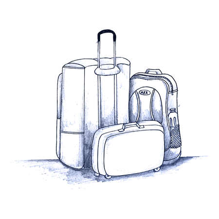Hand draw traveling luggage sketch designのイラスト素材