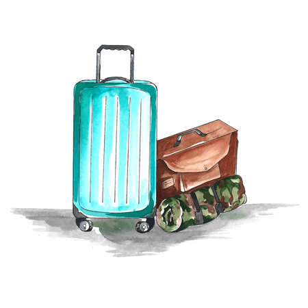 Hand draw traveling colorful watercolor luggage backgroundのイラスト素材