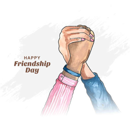 Happy friendship day hand draw colorful watercolor hand holding card designのイラスト素材
