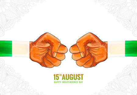 Hand holding Indian flag with happy independence day background