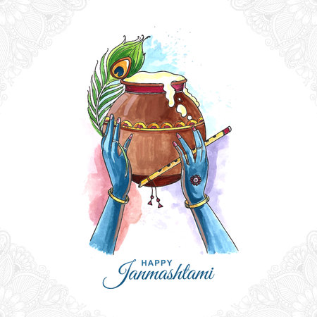 Hindu festival of india happy janmashtami card backgroundのイラスト素材