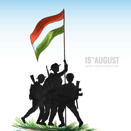 India independence day background with soldiers hold up indian flag background