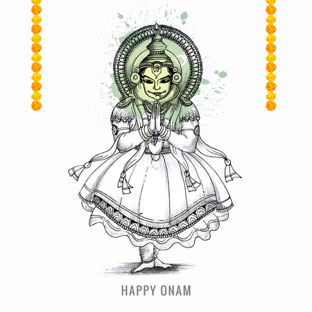 Hand draw happy onam festival of south india on card holiday sketch designのイラスト素材