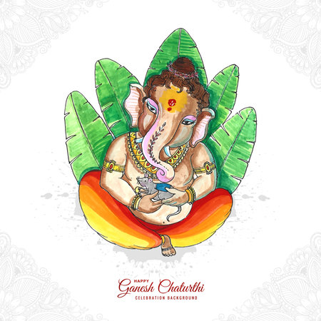 Lord ganpati on ganesh chaturthi beautiful holiday card on watercolor designのイラスト素材