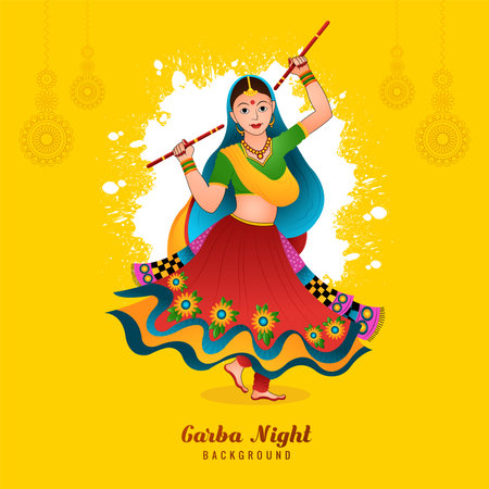 Garba night woman playing garba and dandiya celebration backgroundのイラスト素材