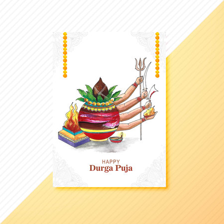 Happy durga puja religious indian festival traditional brochure card backgroundのイラスト素材