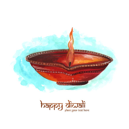 Happy diwali holiday celebration for watercolor diya on white backgroundのイラスト素材