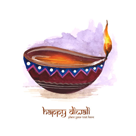 Happy diwali holiday celebration for watercolor diya on white backgroundのイラスト素材