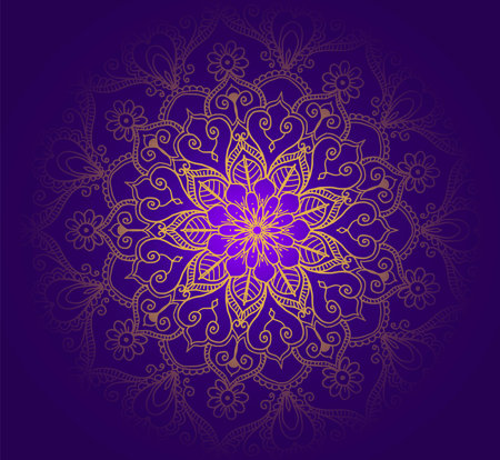 Beautiful decorative golden mandala with purple colour backgroundのイラスト素材