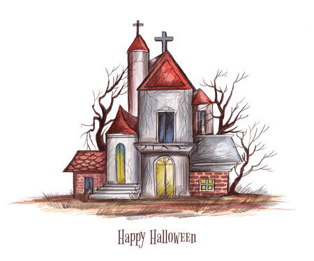 Halloween spooky house illustration backgroundのイラスト素材