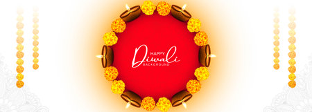 Beautiful realistic diwali diya banner celebration backgroundのイラスト素材
