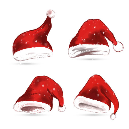 Elegant santa claus hat set on white backgroundのイラスト素材