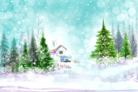 Impressive christmas trees in winter landscape with snow card backgroundのイラスト素材