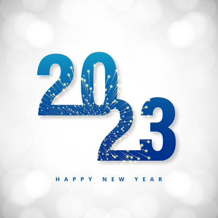 Holiday greeting card for happy new year 2023 shiny background
