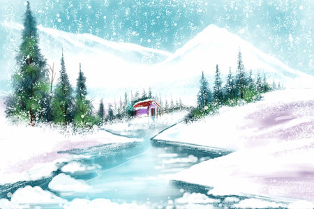 Landscape for winter and new year holidays christmas card backgroundのイラスト素材