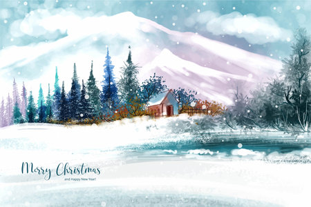 Landscape for winter and new year holidays christmas card backgroundのイラスト素材