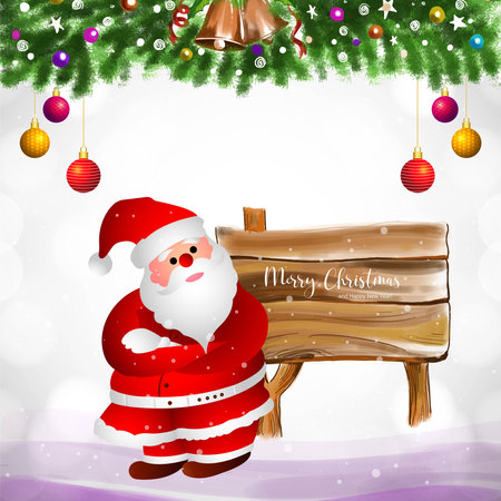 Merry christmas and happy new year greeting card with santa claus winter backgroundのイラスト素材