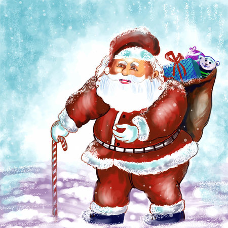Merry christmas greeting card with santa claus winter backgroundのイラスト素材