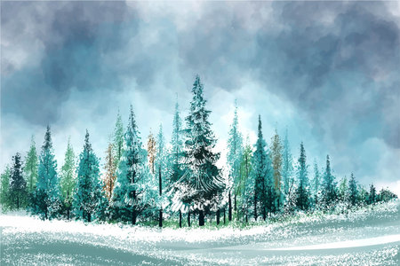 Landscape for winter and new year holidays christmas card backgroundのイラスト素材
