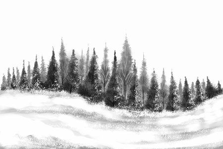 Morning view of mountain forest landscape christmas tree new year card backgroundのイラスト素材