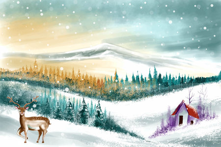 Landscape for winter and new year holidays christmas card backgroundのイラスト素材