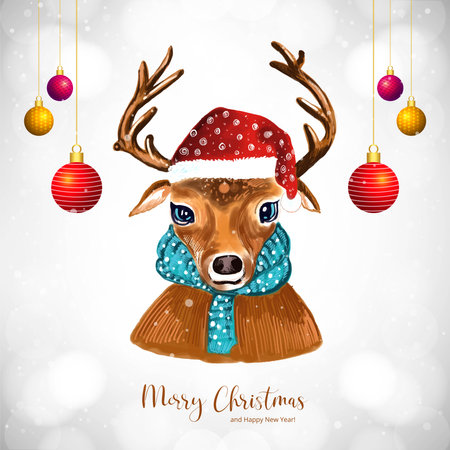 Cute deer for merry christmas celebration card on white backgroundのイラスト素材